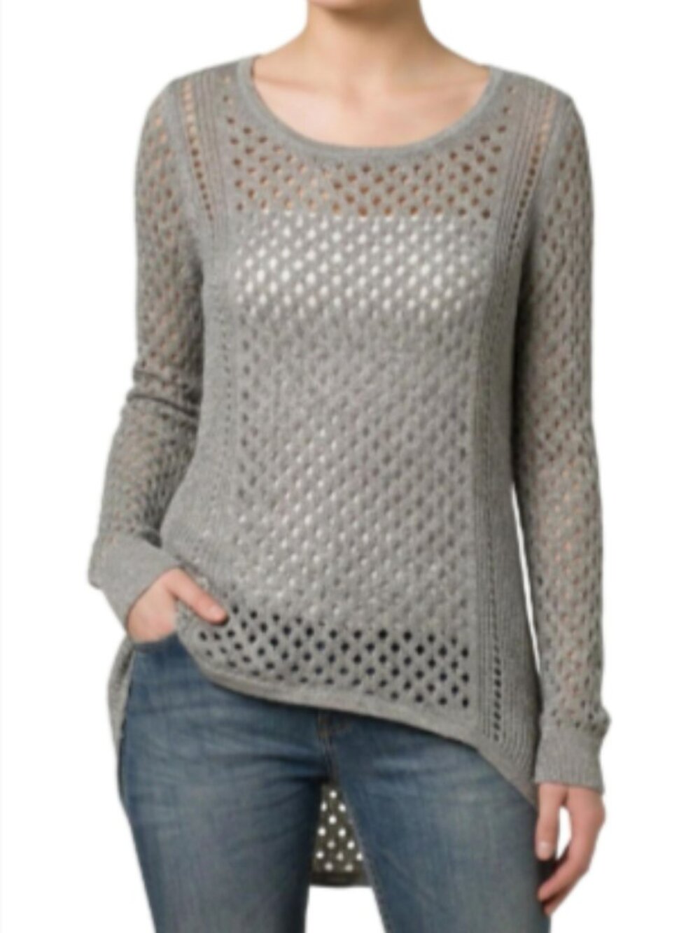 Rock‎ & Republic Women's Gray Open Knit Pullover Sweater Gray Size Large